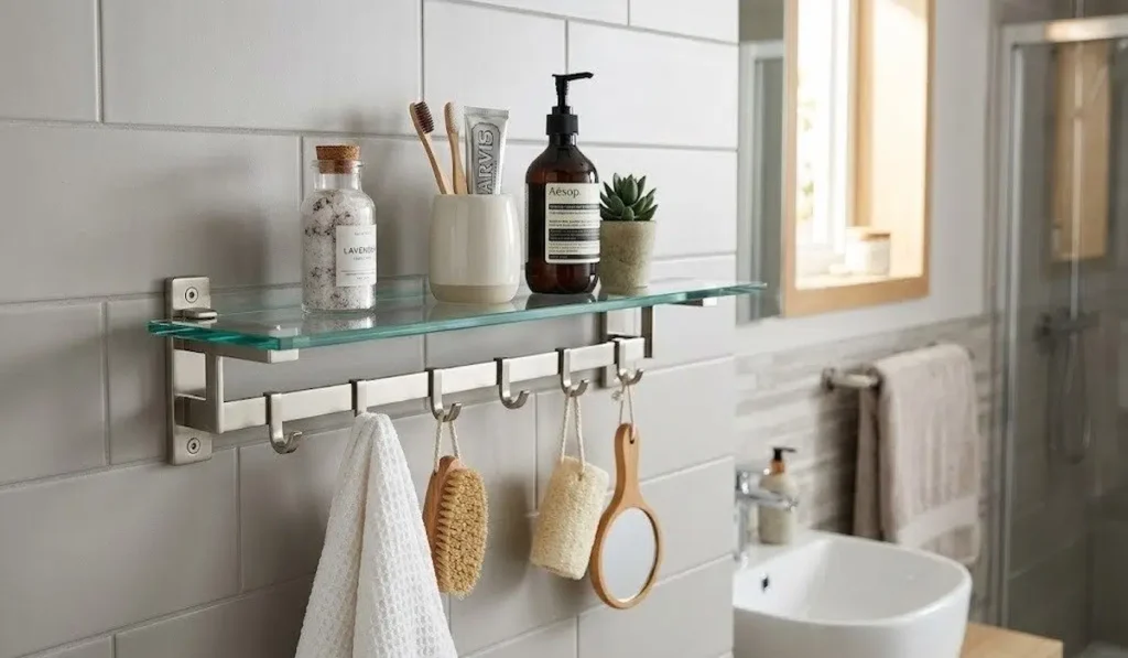 Tempered Glass Shelf With Hook Rail
