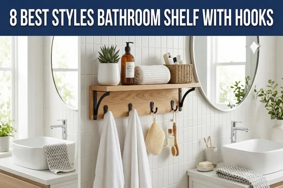 Bathroom shelves with hooks