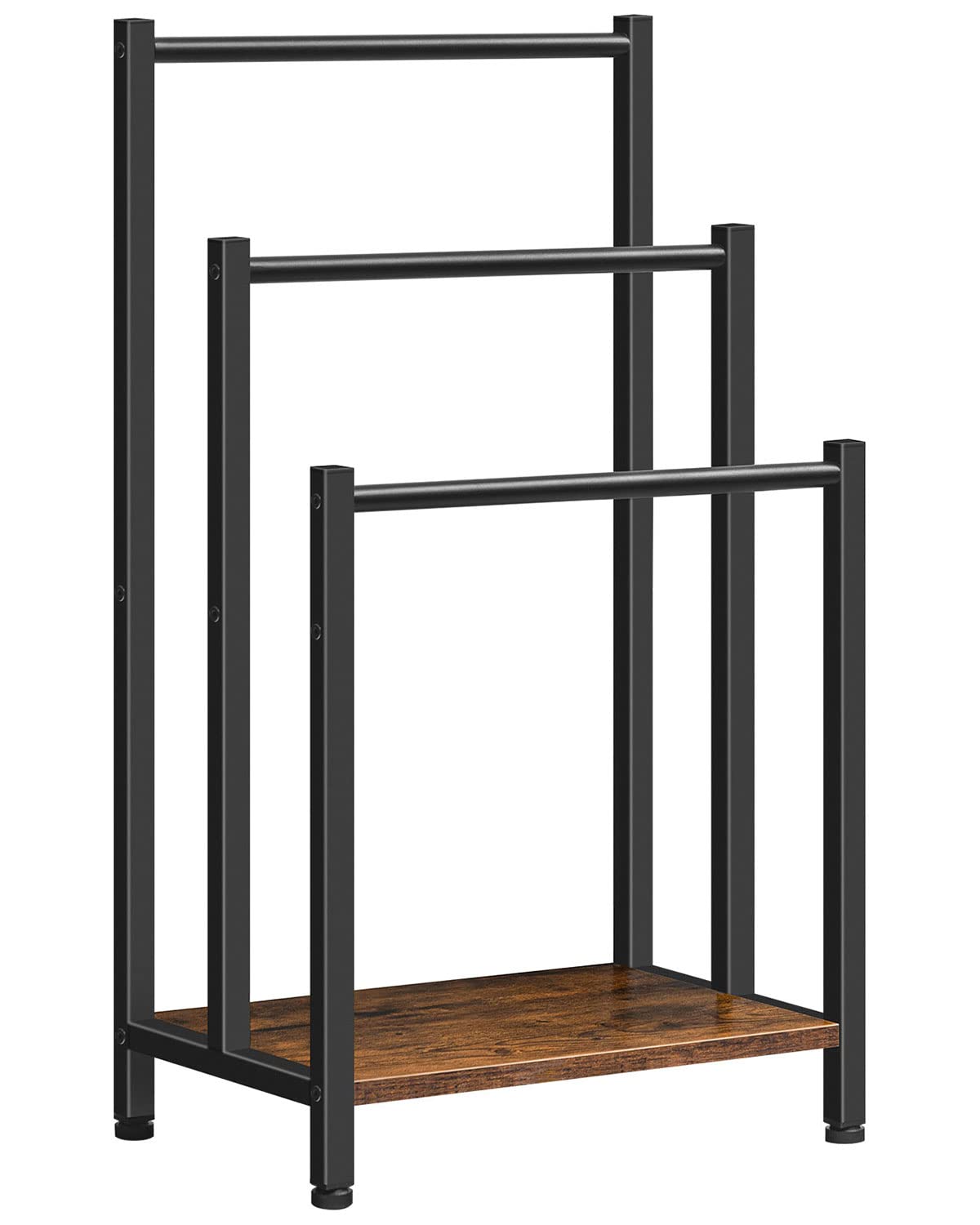 HOOBRO 3-tier freestanding towel rack in rustic brown and black