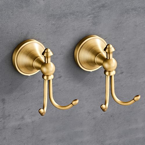 KWQKEM antique brass vintage double towel hooks brushed gold