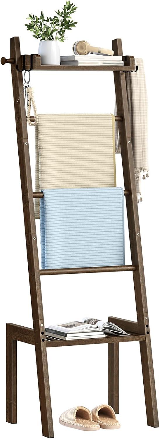 HOOBRO 5-tier bamboo ladder with towels in mocha finish