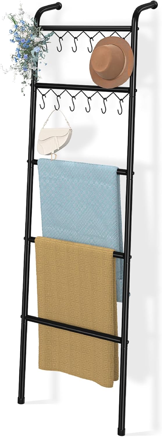 Simple Trending 5-tier metal ladder towel rack in black
