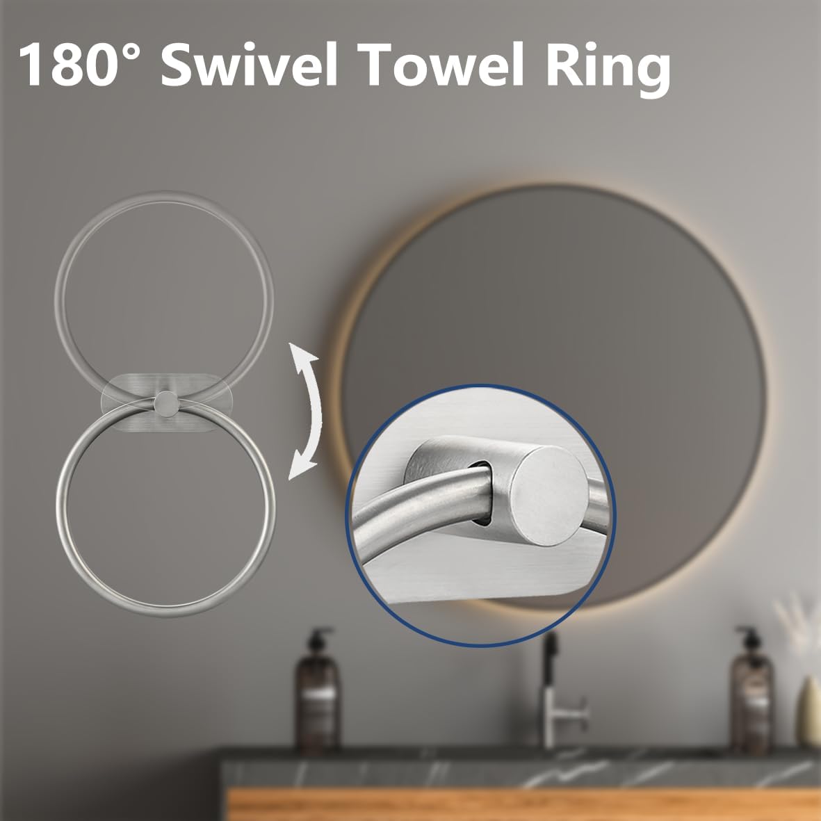 Kinbrace self adhesive towel ring brushed nickel no drill