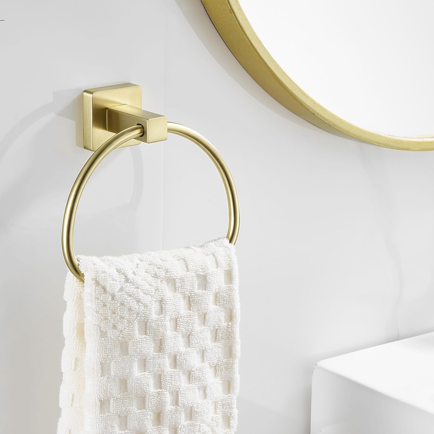 Leyden brushed gold half round towel ring